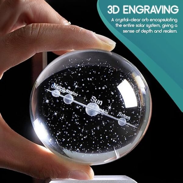 SC 3D Laser‑Etched Solar System Crystal Sphere – 80 mm with Touch LED Light Base - Image 4