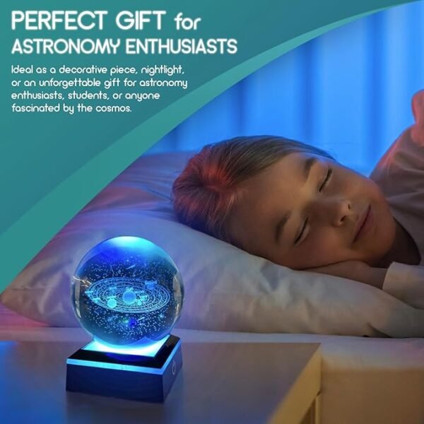 SC 3D Laser‑Etched Solar System Crystal Sphere – 80 mm with Touch LED Light Base - Image 5