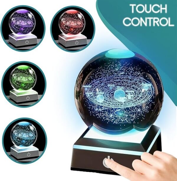 SC 3D Laser‑Etched Solar System Crystal Sphere – 80 mm with Touch LED Light Base - Image 7