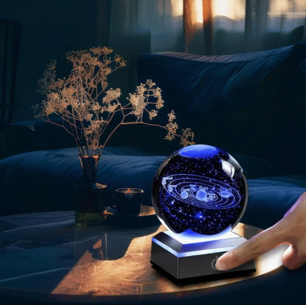 SC 3D Laser‑Etched Solar System Crystal Sphere – 80 mm with Touch LED Light Base - Image 2