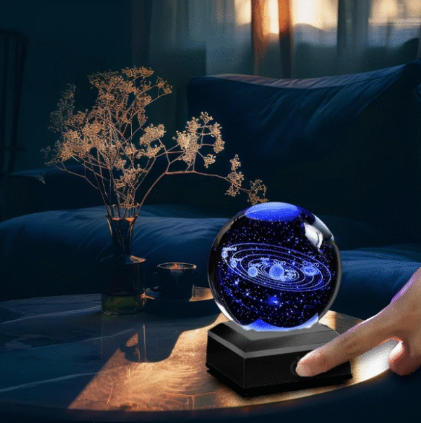 SC 3D Laser‑Etched Solar System Crystal Sphere – 80 mm with Touch LED Light Base - Image 3